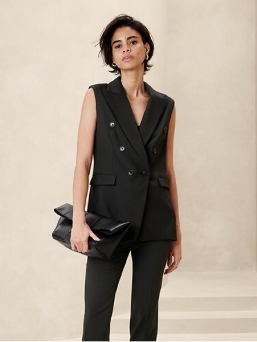 Banana Republic Black Double-Breasted Sculpted Suiting Vest - US 0 - NWT